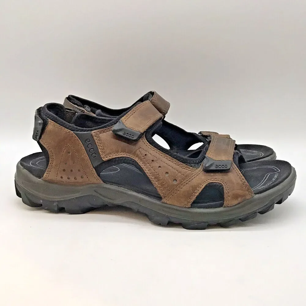ECCO Receptor Technology Sports Sandals Men's 12 EU 45 Brown Leather Hook & Loop